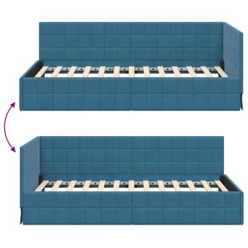 Eckbettgestell mit Kopfteil Blau 90 x 200 cm Samt
