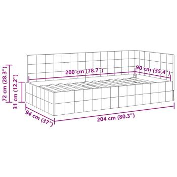 Eckbettgestell mit Kopfteil Creme 90 x 200 cm Samt