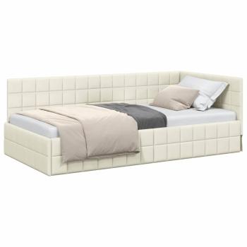 Eckbettgestell mit Kopfteil Creme 90 x 200 cm Samt