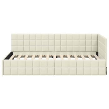 Eckbettgestell mit Kopfteil Creme 90 x 200 cm Samt