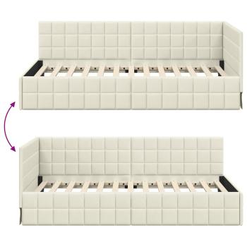 Eckbettgestell mit Kopfteil Creme 90 x 200 cm Samt