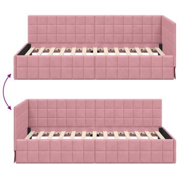 Eckbettgestell mit Kopfteil Rosa 100 x 200 cm Samt