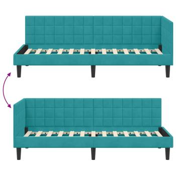 Eckbettgestell mit Kopfteil Türkis 80 x 200 cm Samt
