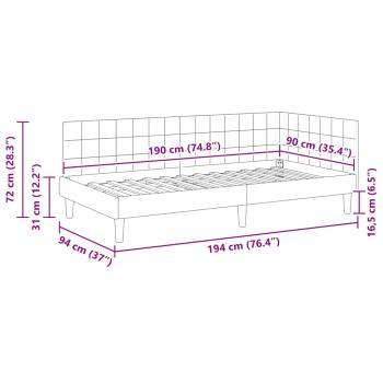 Eckbettgestell mit Kopfteil Schwarz 90 x 190 cm Samt