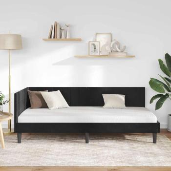 Eckbettgestell mit Kopfteil Schwarz 90 x 190 cm Samt