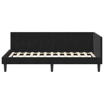 Eckbettgestell mit Kopfteil Schwarz 90 x 190 cm Samt