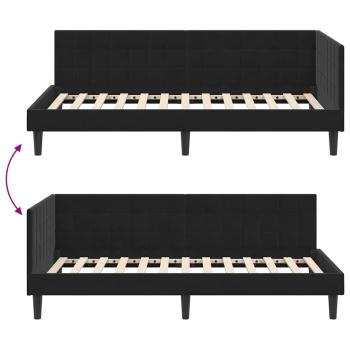 Eckbettgestell mit Kopfteil Schwarz 90 x 190 cm Samt