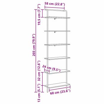 Regal Eiche handwerklich 60 x 24 x 203 cm Holzwerkstoff