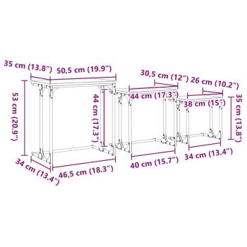 Nesting Couchtisch 3 pcs Eiche handwerklich 50,5 x 35 x 53 cm
