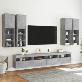 7-tlg. TV-Wohnwand mit LED-Leuchten Betongrau