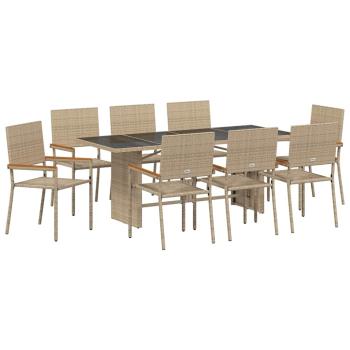 Garten Essgruppe 9 pcs Beige 190 x 80 x 75 cm Poly-Rattan