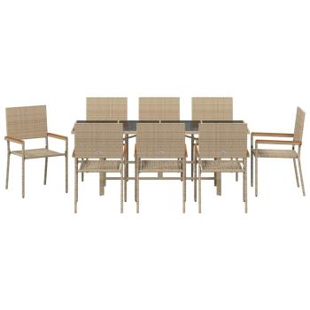 Garten Essgruppe 9 pcs Beige 190 x 80 x 75 cm Poly-Rattan