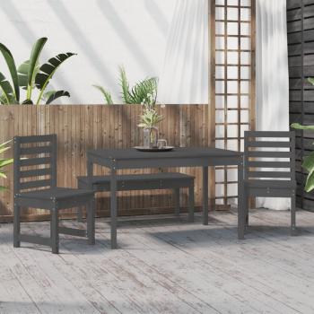 ARDEBO.de - 4-tlg. Garten-Essgruppe Grau Massivholz Kiefer