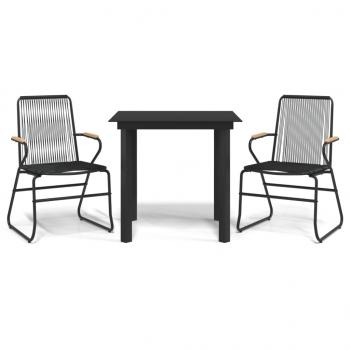 3-tlg. Garten-Essgruppe Schwarz PVC Rattan