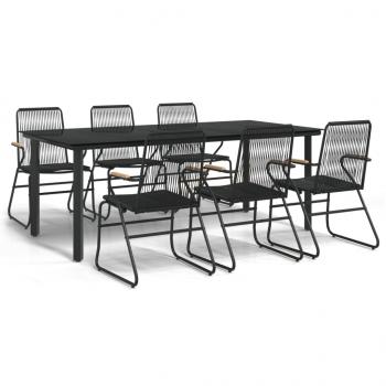 7-tlg. Garten-Essgruppe Schwarz PVC-Rattan