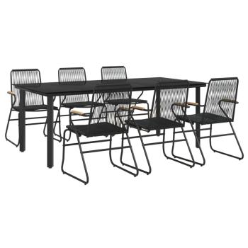 7-tlg. Garten-Essgruppe Schwarz PVC-Rattan