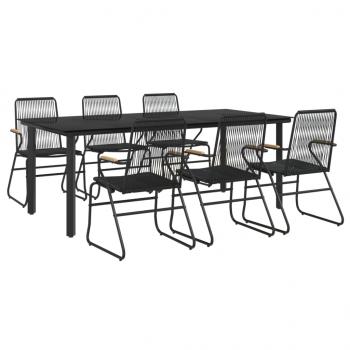 7-tlg. Garten-Essgruppe Schwarz PVC-Rattan