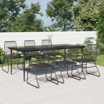 ARDEBO.de - 7-tlg. Garten-Essgruppe Schwarz PVC-Rattan