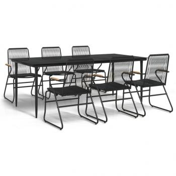7-tlg. Garten-Essgruppe Schwarz PVC-Rattan