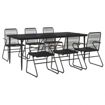 7-tlg. Garten-Essgruppe Schwarz PVC-Rattan