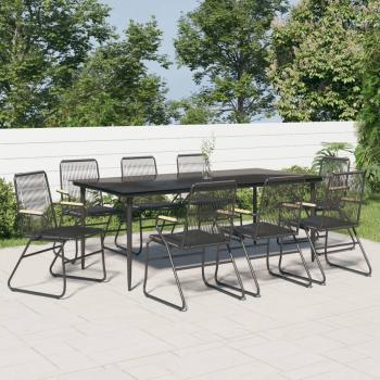 ARDEBO.de - 9-tlg. Garten-Essgruppe Schwarz PVC Rattan