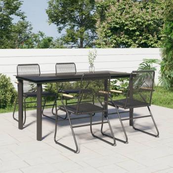 ARDEBO.de - 5-tlg. Garten-Essgruppe Schwarz PVC Rattan