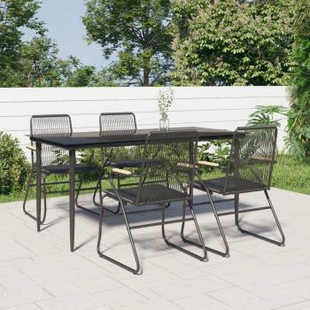 ARDEBO.de - 5-tlg. Garten-Essgruppe Schwarz PVC Rattan