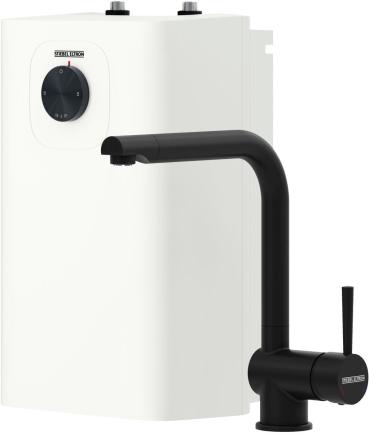 ARDEBO.de STIEBEL ELTRON Boiler SNU 5 Plus mit Wasserhahn matt-schwarz MAE-B, antitropf-, thermostop-Funktion, sehr kompakt, Untertischboiler 5 Liter Niederdruck, mit Stecker 230V, 2 kW, Made in Germany (208119)