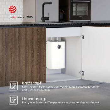 STIEBEL ELTRON Boiler SNU 5 Plus mit Wasserhahn matt-schwarz MAE-B, antitropf-, thermostop-Funktion, sehr kompakt, Untertischboiler 5 Liter Niederdruck, mit Stecker 230V, 2 kW, Made in Germany (208119)