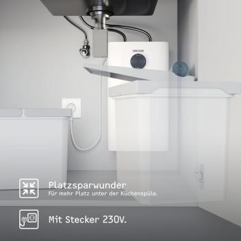 STIEBEL ELTRON Boiler SNU 5 Plus mit Wasserhahn matt-schwarz MAE-B, antitropf-, thermostop-Funktion, sehr kompakt, Untertischboiler 5 Liter Niederdruck, mit Stecker 230V, 2 kW, Made in Germany (208119)