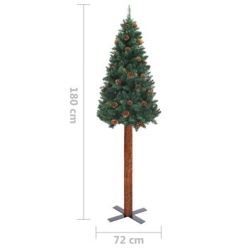 Weihnachtsbaum Schlank mit Echtholz und Zapfen Grün 180 cm PVC