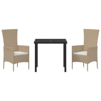 Garten Essgruppe mit Kissen 3 pcs Beige Poly-Rattan