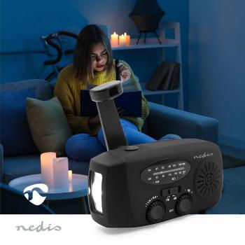 Notfallradio | Tisch Ausführumg | AM / FM | Powerbank Funktion | Akkubetrieben / Handkurbel / Stromversorgung über USB | Schwarz