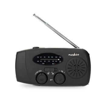 Notfallradio | Tisch Ausführumg | AM / FM | Powerbank Funktion | Akkubetrieben / Handkurbel / Stromversorgung über USB | Schwarz