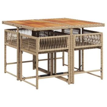 5-tlg. Garten-Essgruppe mit Kissen Beige Poly Rattan
