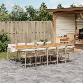 ARDEBO.de - 11-tlg. Garten-Essgruppe mit Kissen Beige Poly Rattan