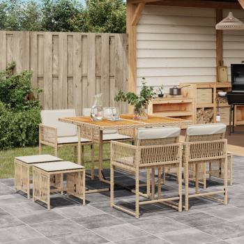 ARDEBO.de - 9-tlg. Garten-Essgruppe mit Kissen Beige Poly Rattan