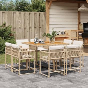 ARDEBO.de - 9-tlg. Garten-Essgruppe mit Kissen Beige Poly Rattan