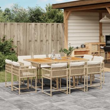 ARDEBO.de - 11-tlg. Garten-Essgruppe mit Kissen Beige Poly Rattan