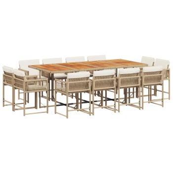 13-tlg. Garten-Essgruppe mit Kissen Beige Poly Rattan
