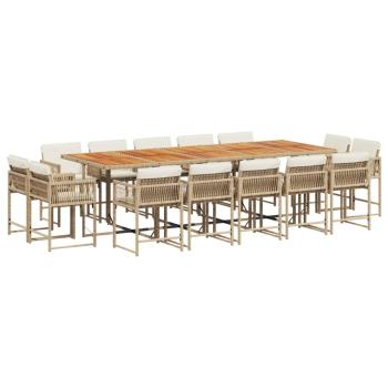 15-tlg. Garten-Essgruppe mit Kissen Beige Poly Rattan
