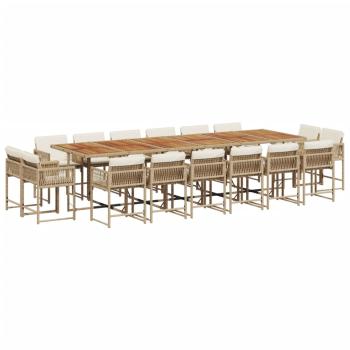 17-tlg. Garten-Essgruppe mit Kissen Beige Poly Rattan