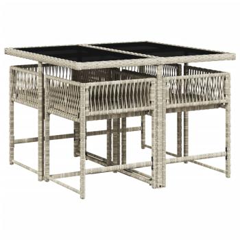 5-tlg. Garten-Essgruppe mit Kissen Hellgrau Poly Rattan