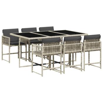 7-tlg. Garten-Essgruppe mit Kissen Hellgrau Poly Rattan