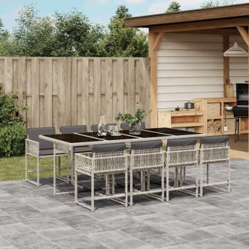 ARDEBO.de - 9-tlg. Garten-Essgruppe mit Kissen Hellgrau Poly Rattan