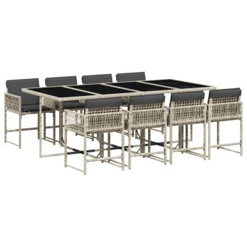 9-tlg. Garten-Essgruppe mit Kissen Hellgrau Poly Rattan