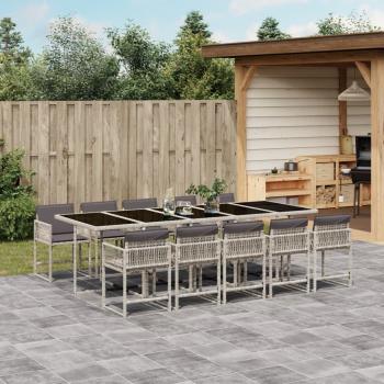 ARDEBO.de - 11-tlg. Garten-Essgruppe mit Kissen Hellgrau Poly Rattan