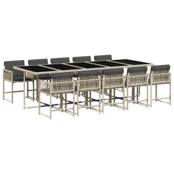 11-tlg. Garten-Essgruppe mit Kissen Hellgrau Poly Rattan