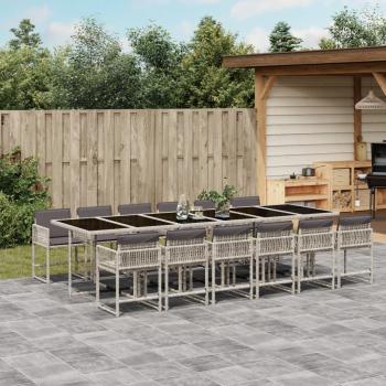 ARDEBO.de - 13-tlg. Garten-Essgruppe mit Kissen Hellgrau Poly Rattan