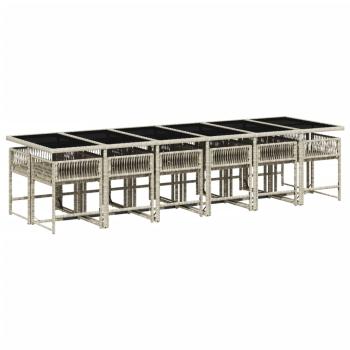 13-tlg. Garten-Essgruppe mit Kissen Hellgrau Poly Rattan